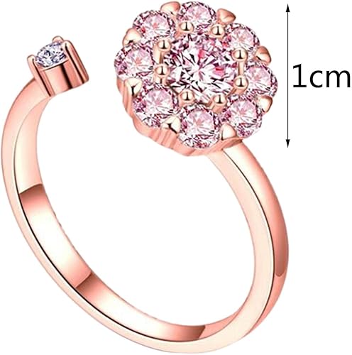 Vista 4 de iLH Clearance Good Luck Rings,Women Rotating Open Spinner Anxiety Ring Flower Adjustable Zircon Rings Wedding Jewelry Gift