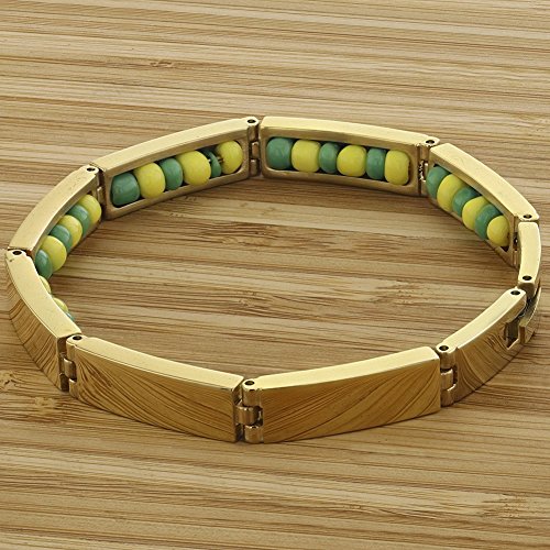 Stainless Steel Gold Tone Green & Yellow Babalawo Orula Bracelet - Green and Yellow Beads Meaningful Babalawo Orula Bracelet Jewelry Gift for Men and Women3