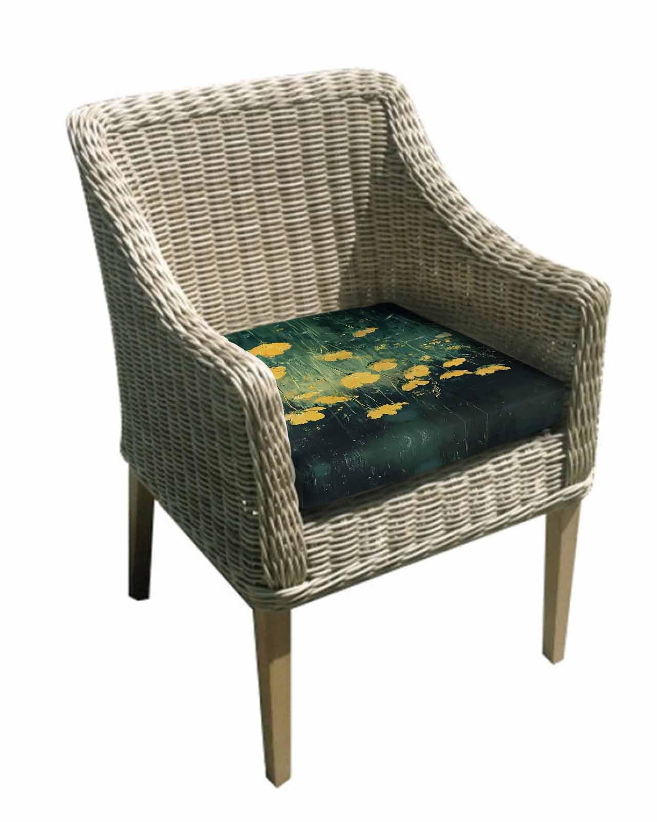 Spring Floral Outdoor Cushion Chair Cover Set of 4 - Waterproof Couch Seat Covers, Modern Oil Painting Yellow Botanical Green Patio Furniture Protector Cushions Slipcovers for Sofa/RV, 22