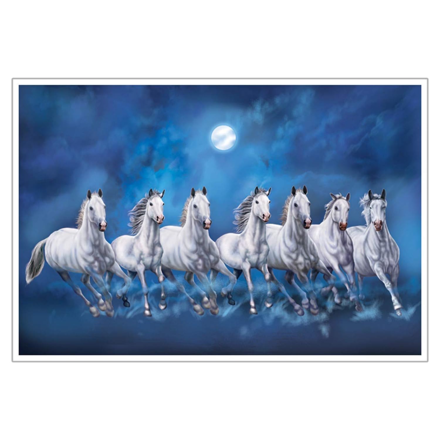 Masstone Lucky Seven Running Horses Vastu Painting | Seven Running Horses Painting (12x18 Inch) | Seven Horses Vastu Poster | Wall Posters for Wall Decoration Without Frame Pack of 1 45.7L x 30.5W cm
