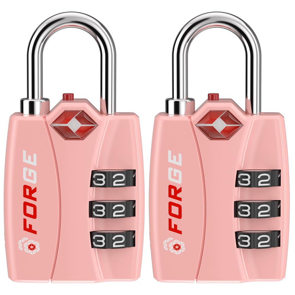 Forge Luggage Locks TSA Approved Luggage Locks, Small TSA Locks with Zinc Alloy Body, Open Alert, Easy Read Dials, for Travel Suitcase, Bag, Backpack, Cases, Lockers. Pink 2 Locks.