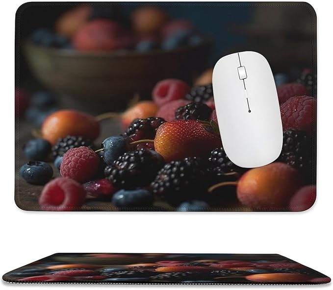 Mouse Pad with NonSlip Rubber Base, Berries on Table Mouse Pad for
