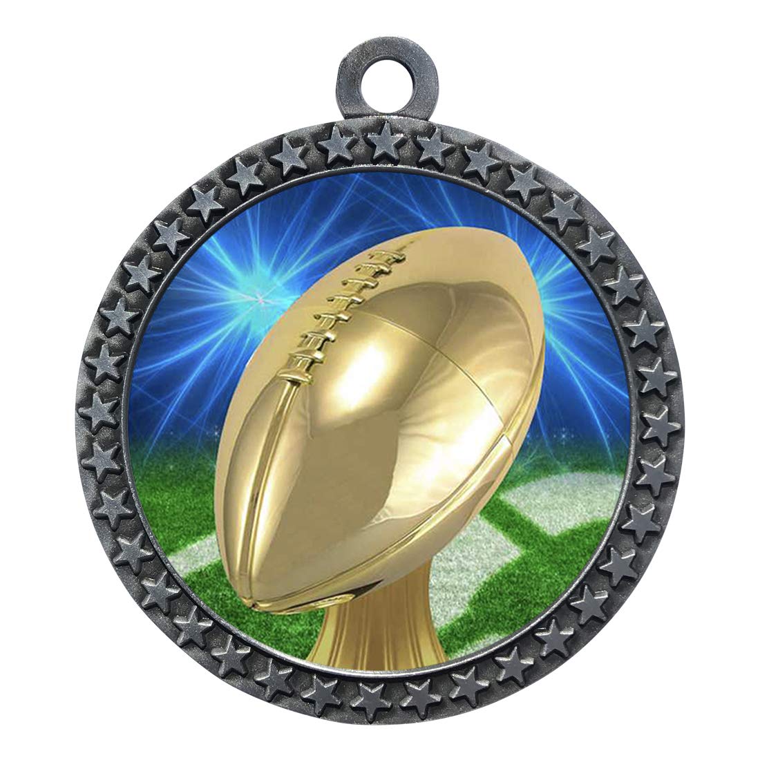2-1/2 Inch Die-Cast Metal Football Award Medals with Antique Silver Finish and Attached 2 Inch Full Color Insert. D20 (Pack of 5)