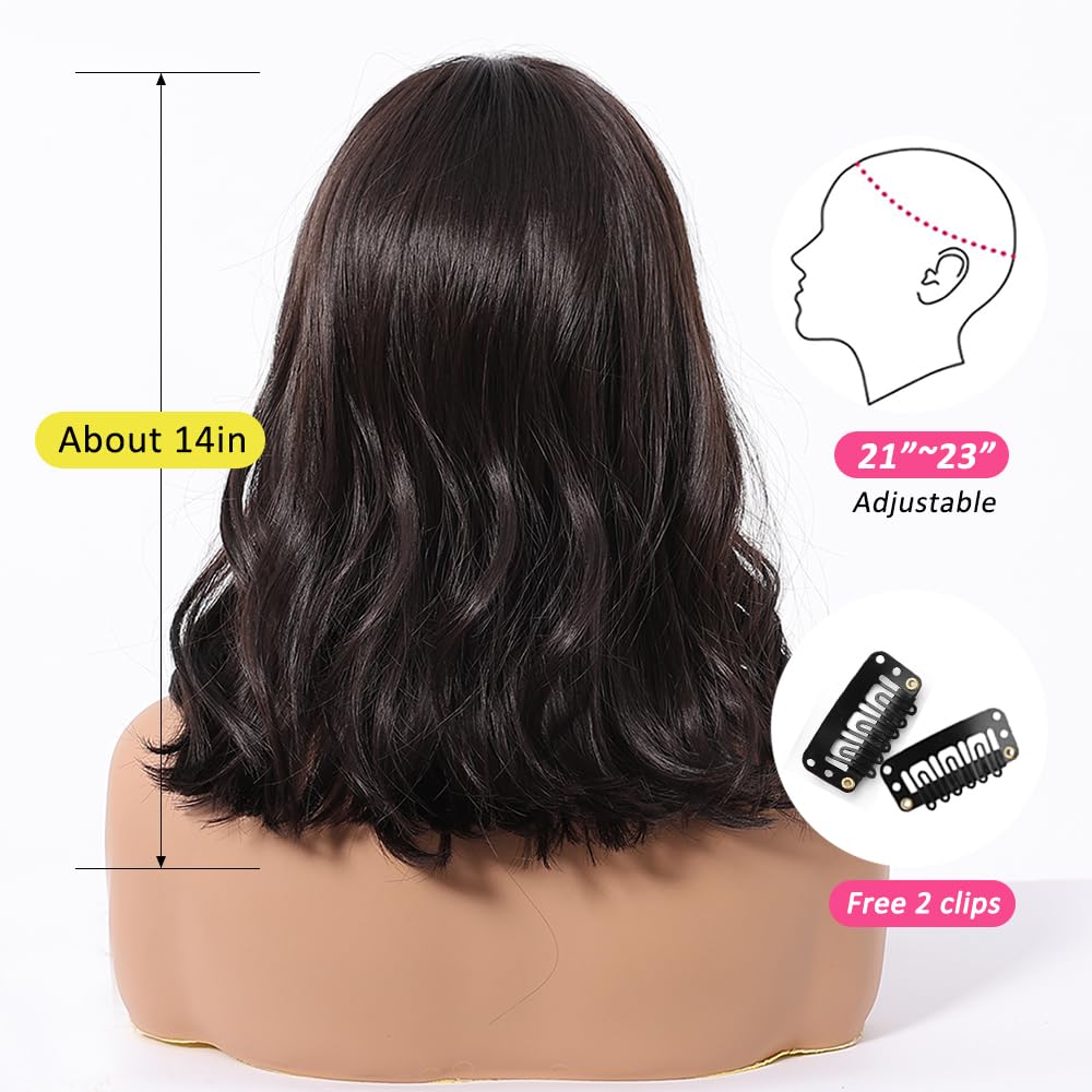 OUFEI Dark Brown Bob Wigs for Women Short Curly Wig With Curtain Bangs Natural Synthetic Hair Heat Resistant Wigs for Daily Party Cosplay Wear - Image 4