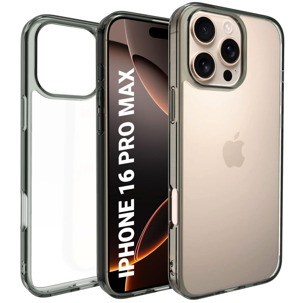RIGGEAR Shockproof Clear Hybrid Armor for iPhone 16 Pro Max Case, iPhone 16 Pro Max Back Cover (Smoke Black Clear TPU Bumper + Crystal Clear PC) (B0DFHCCPR9) Amazon Price History, Amazon Price Tracker