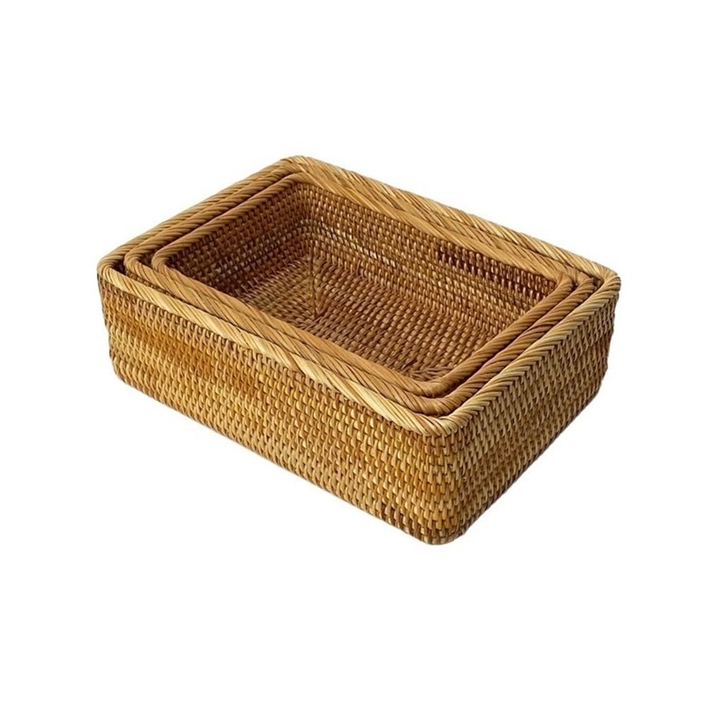 Basket Storage Box Kitchen bedroom Accessories Handmade Woven Household Rattan Woven Rectangular Suit