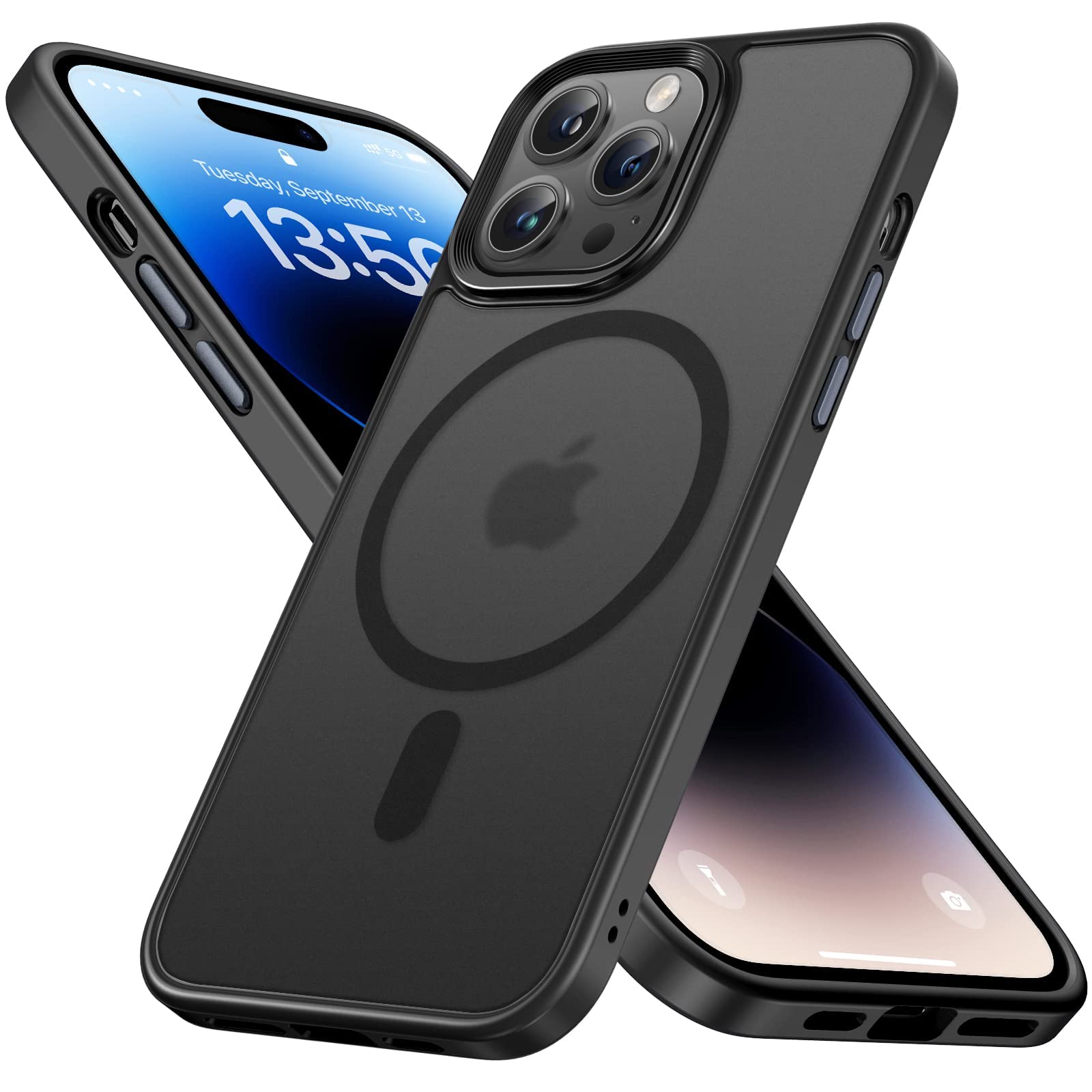 Tech MDiPhone 14 Pro Case Magnetic MagSafe Compatible Shockproof Protective Hard Back Slim Thin Phone Cover Super Soft Silicone Slim – 6.1" Black