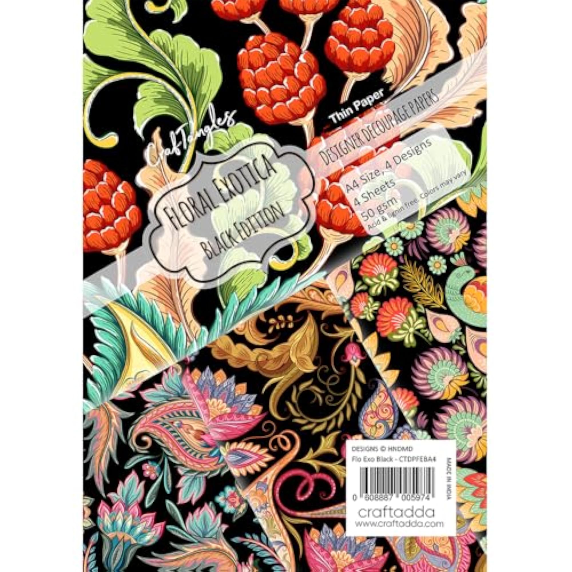 Decoupage Paper Pack - Floral Exotica Edition, 4 Sheets
