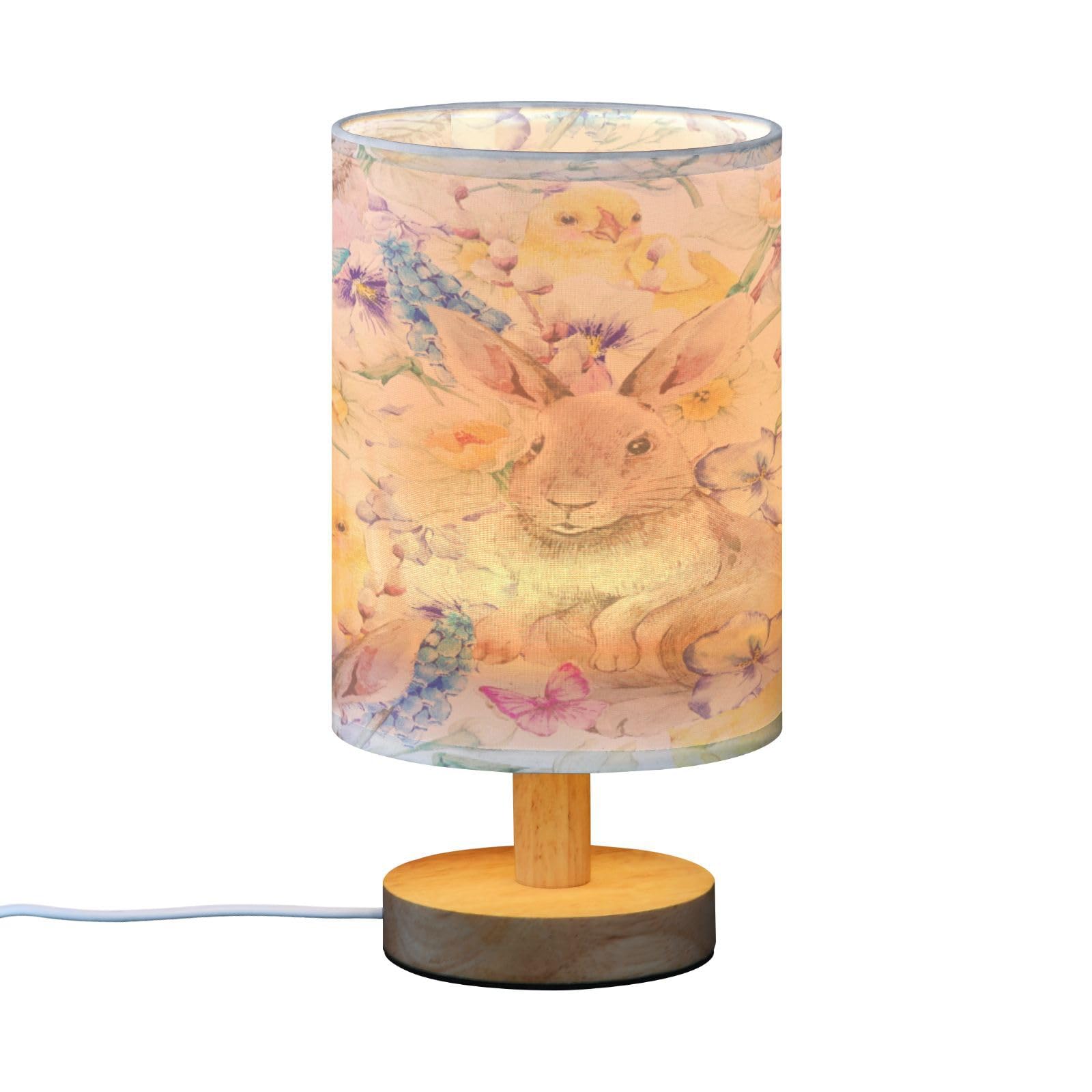 SDMKA Cute Bunny Easter Bedside Table Lamp for Bedroom, Minimalist Nightstand Lamp with Round Fabric Shade for Living Room, Office, No Bulb Required