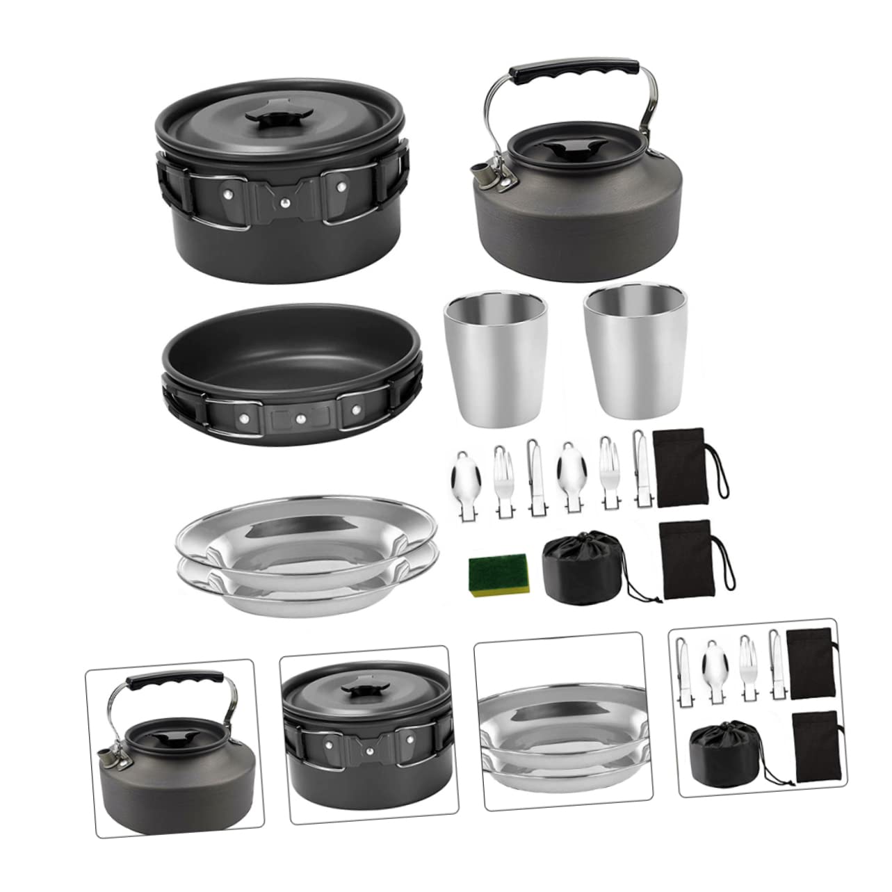 Toyvian Ensemble Cuisine pour Randonnée 2-3 Personnes Ustensiles Cuisine Pliable en Alliage Pot de Survie pour Camping Couverts pour Pique-Niques