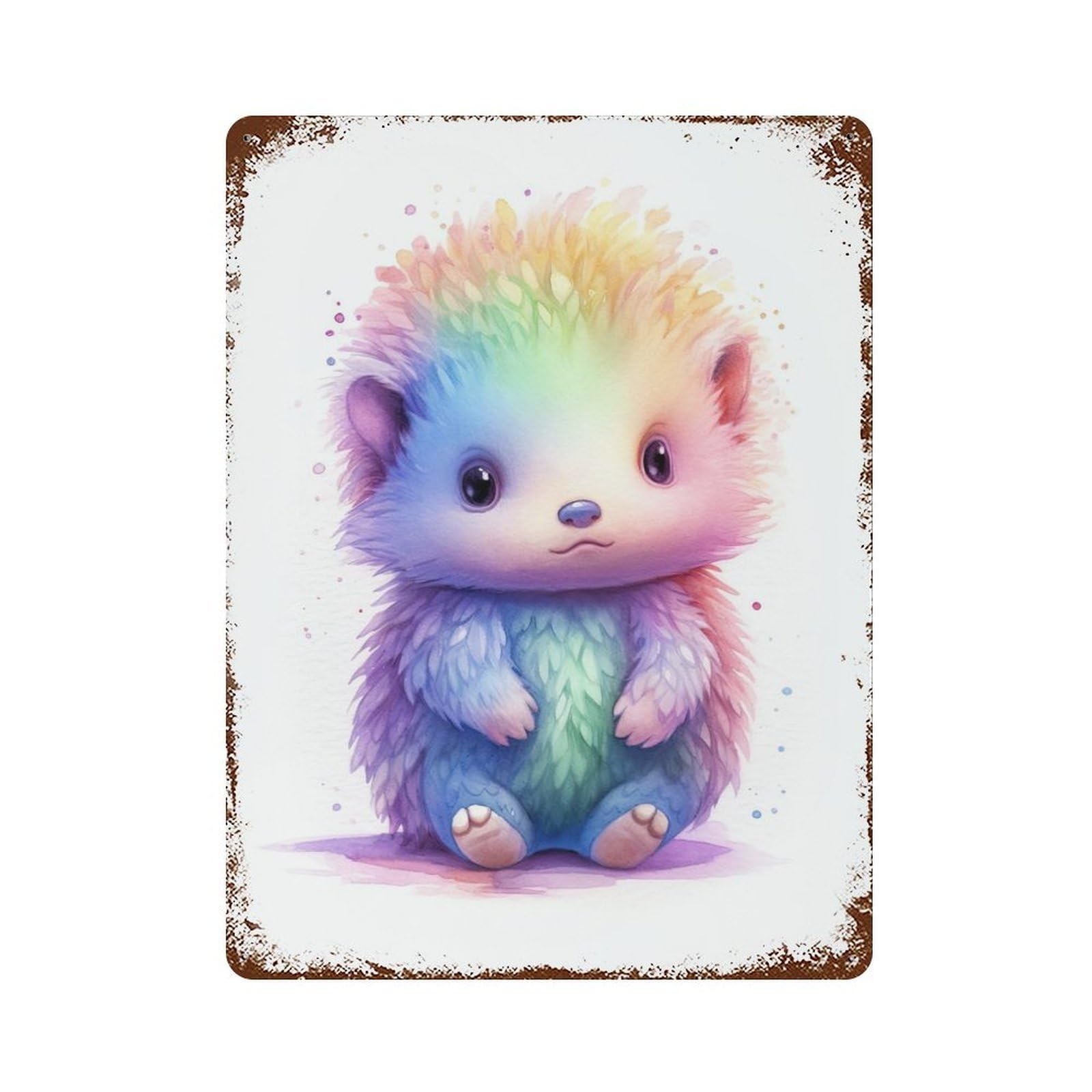 Watercolor Baby Echidna 15.7"x11.8" Vintage Rust Metal Sign, Shabby Chic Decor for Garage, Bar And Workshop Decor
