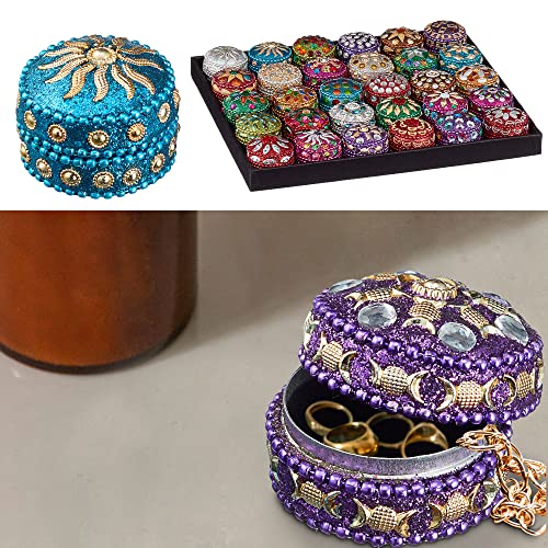 Cepewa Schmuckdose Orient 30er Set │ Aluminium Glitzer Ø3,5cm bunt │ Schmuckkästchen Schatulle bunt (1 x 30er Set Schmuckdose Ø3,5cm)