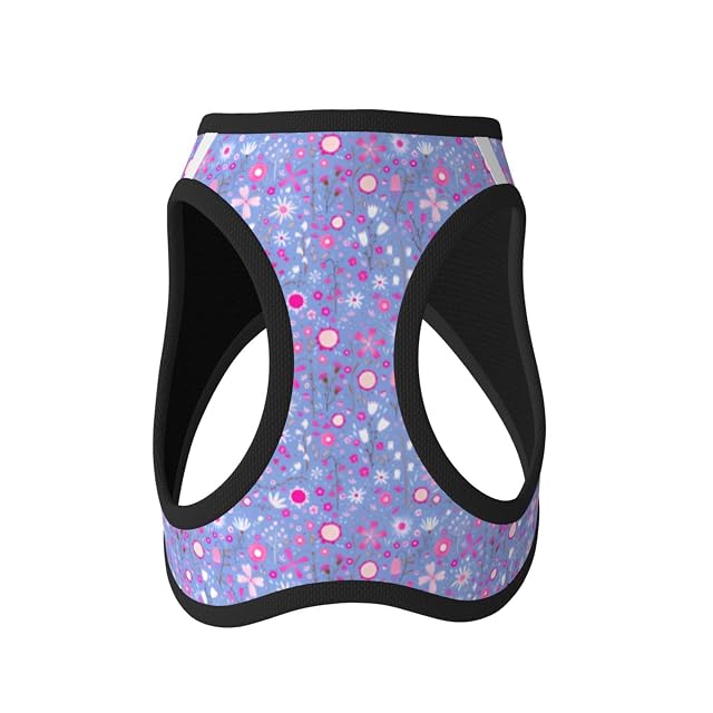 Foto 2 de 6 de Arnés y Correa antitirones con diseño Floral botánico Azul para Perros pequeños, Chaleco Reflectante Ajustable