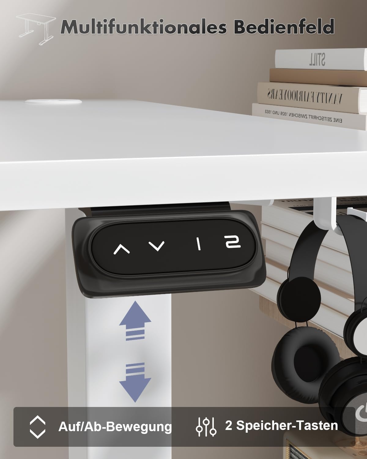 Bureau Assis Debout Électrique 120x60 cm - Réglable en Hauteur Motorisé avec 2 Mémoires - Blanc