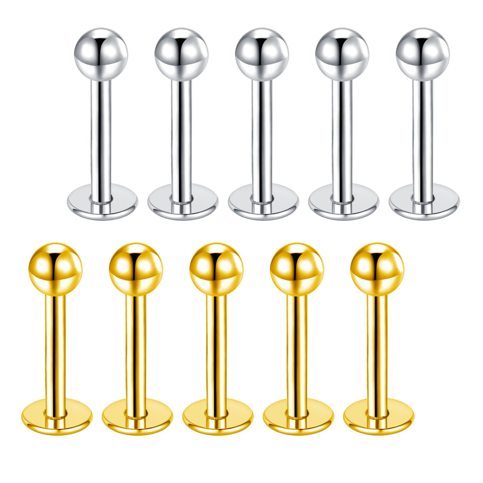 Besyvvin Lip Bars Labret Studs 16G Stainless Steel Plastic Flat Back Helix Tragus Cartilage Earring Stud 4-12MM Monroe Medusa Piercing Jewellery Silver Gold — view 11