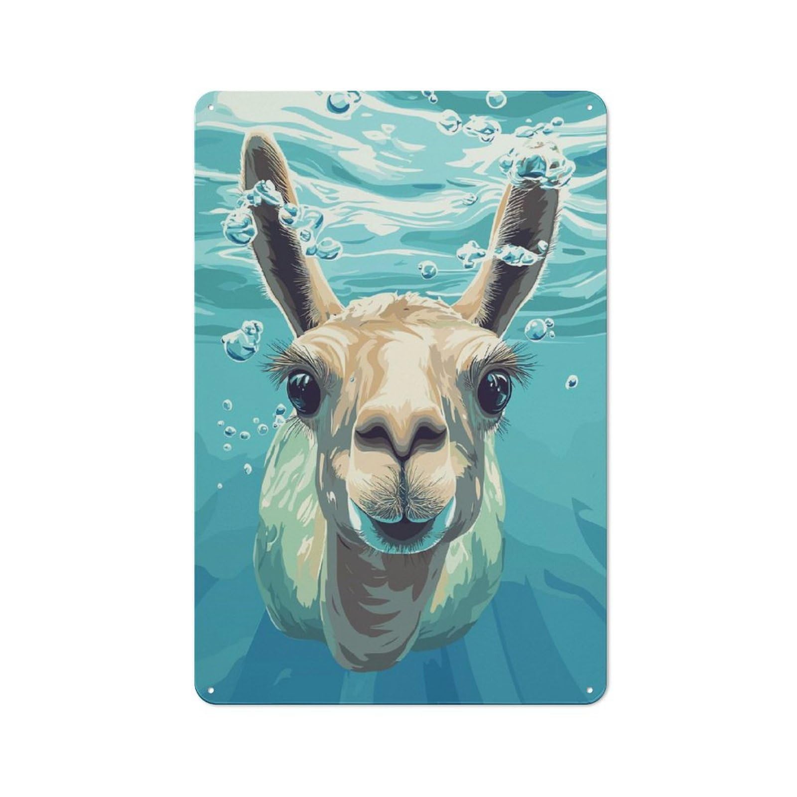Junmoney Style-9 Metal Wall Sign 30X20cm Featuring Llama Underwater Portrait For Café Or Home Bar, For Collectors Decorating Cafés And Home Bars