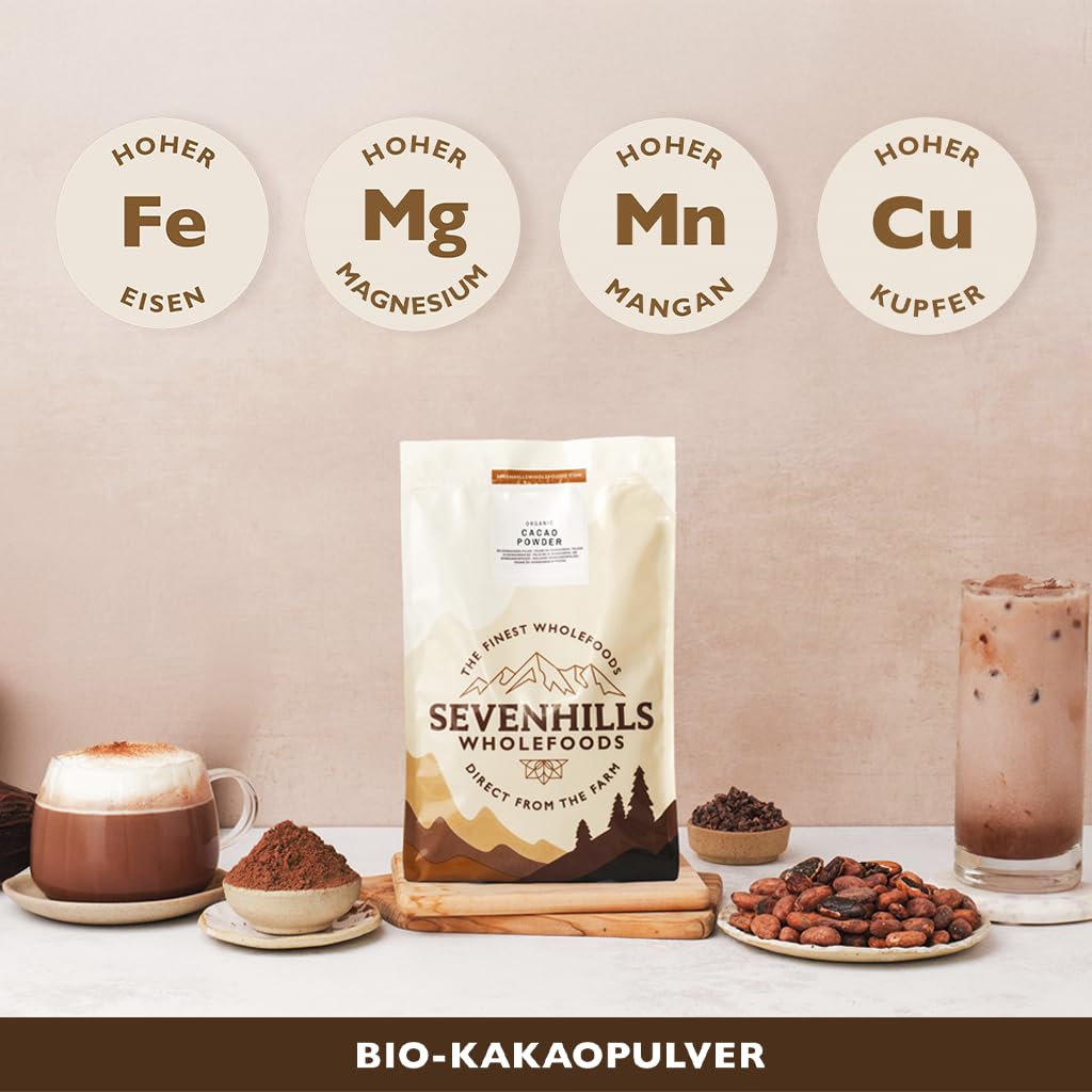 Sevenhills Wholefoods Bio Kakaopulver 1.8kg, Rein und Natürlich, aus Premium Roh Kakaobohnen, nicht alkalisiert/ungesalzen