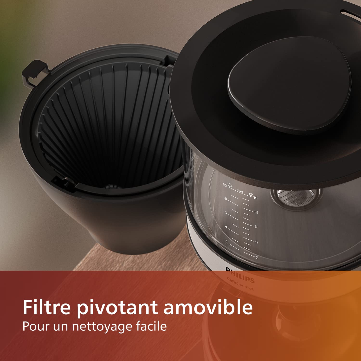 Philips Cafetière Filtre - 1.25L, Jusqu'à 15 Tasses, Bouillir et Infuser, Noir/Argent (HD5416/60)