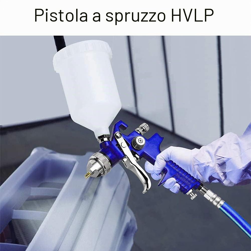 Set di 2 spruzzatori HVLP per vernice, ugello da 0,8 mm e 1,4 mm, kit professionale con pistola a spruzzo ad alimentazione a gravità ad aria, con strumento per pittura a tazza da 125 ml e 600 ml, per