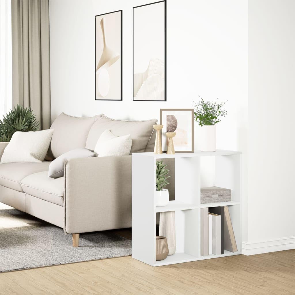 Libreria Divisoria a 4 Cubi Scaffale Bianco 69,5x29x69,5 cm | Scaffalatura modulare per soggiorno e studio in legno ingegnerizzato con 4 vani contenitori e capacità fino a 60 kg.