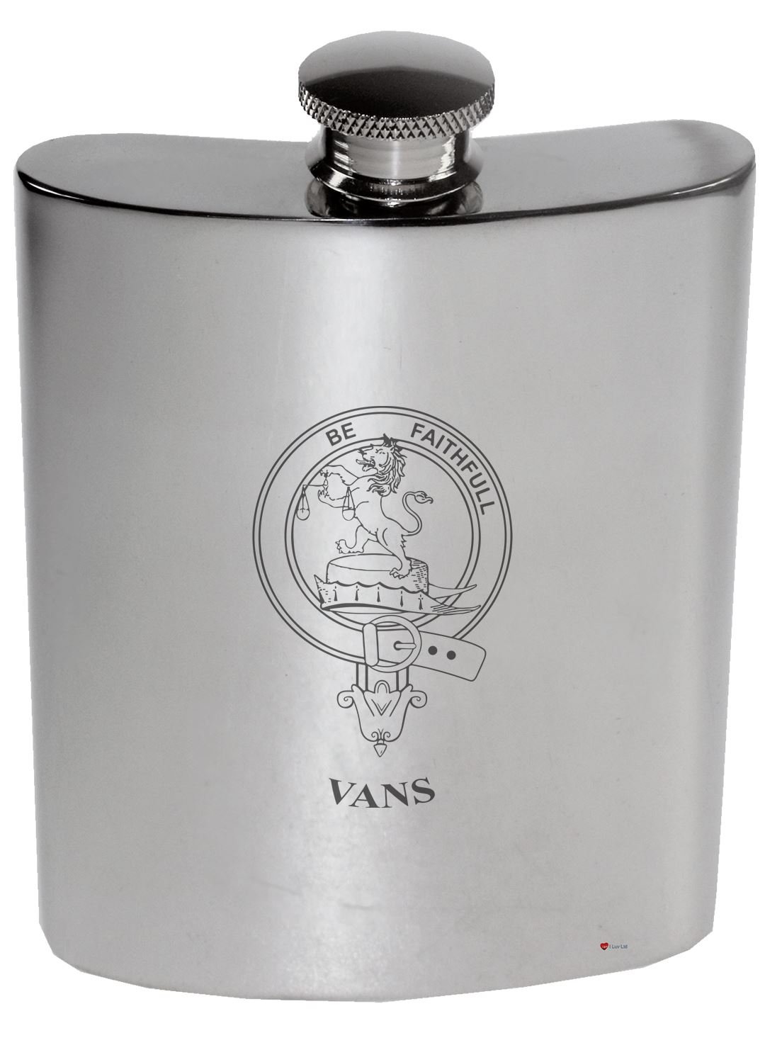 Flacon de rein hip flask poli en étain de 6 oz Vans Crête de Famille au design armorial élégant