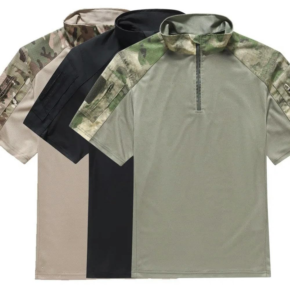 DYRBF Camicia mimetica a maniche corte ad asciugatura rapida T-shirt da uomo mimetica militare maglietta da caccia all'aperto camicie da trekking