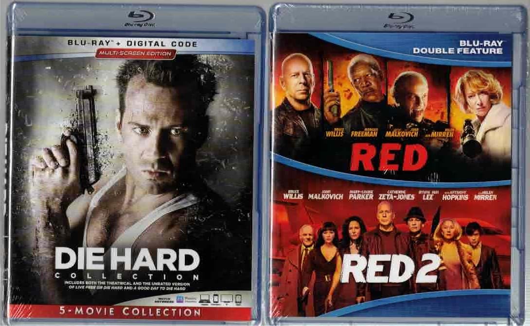 Die Hard Complete Movie Collection Blu-Ray & RED / RED 2 Blu-Ray; Bruce Willis Blu-Ray Bundle
