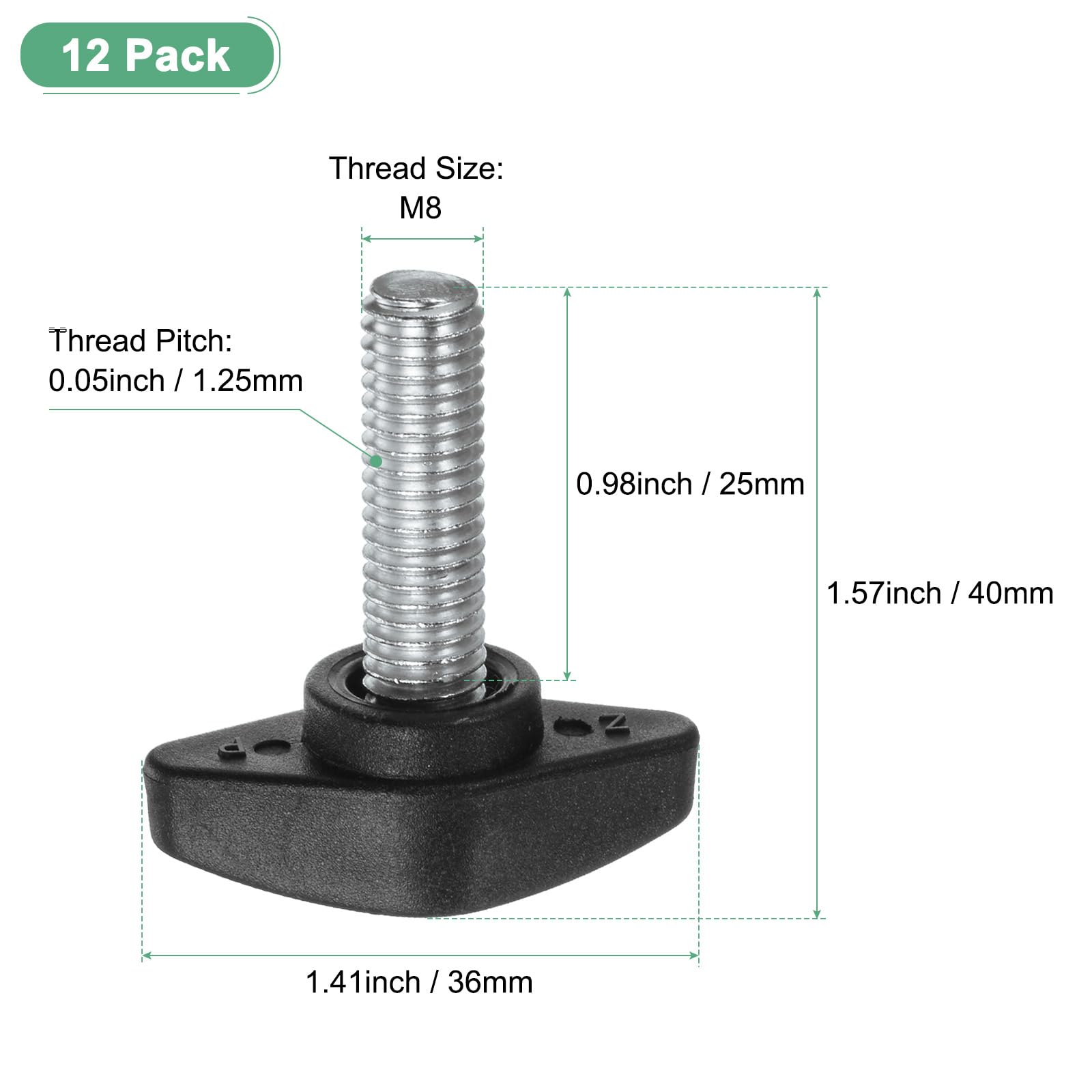 M METERXITY 12-Pack Thumb Screws, M8x25mm Tee Wing Knobs, Plastic T Handles Clamping Knob for Woodworking/Machinery/Equipment - Image 3