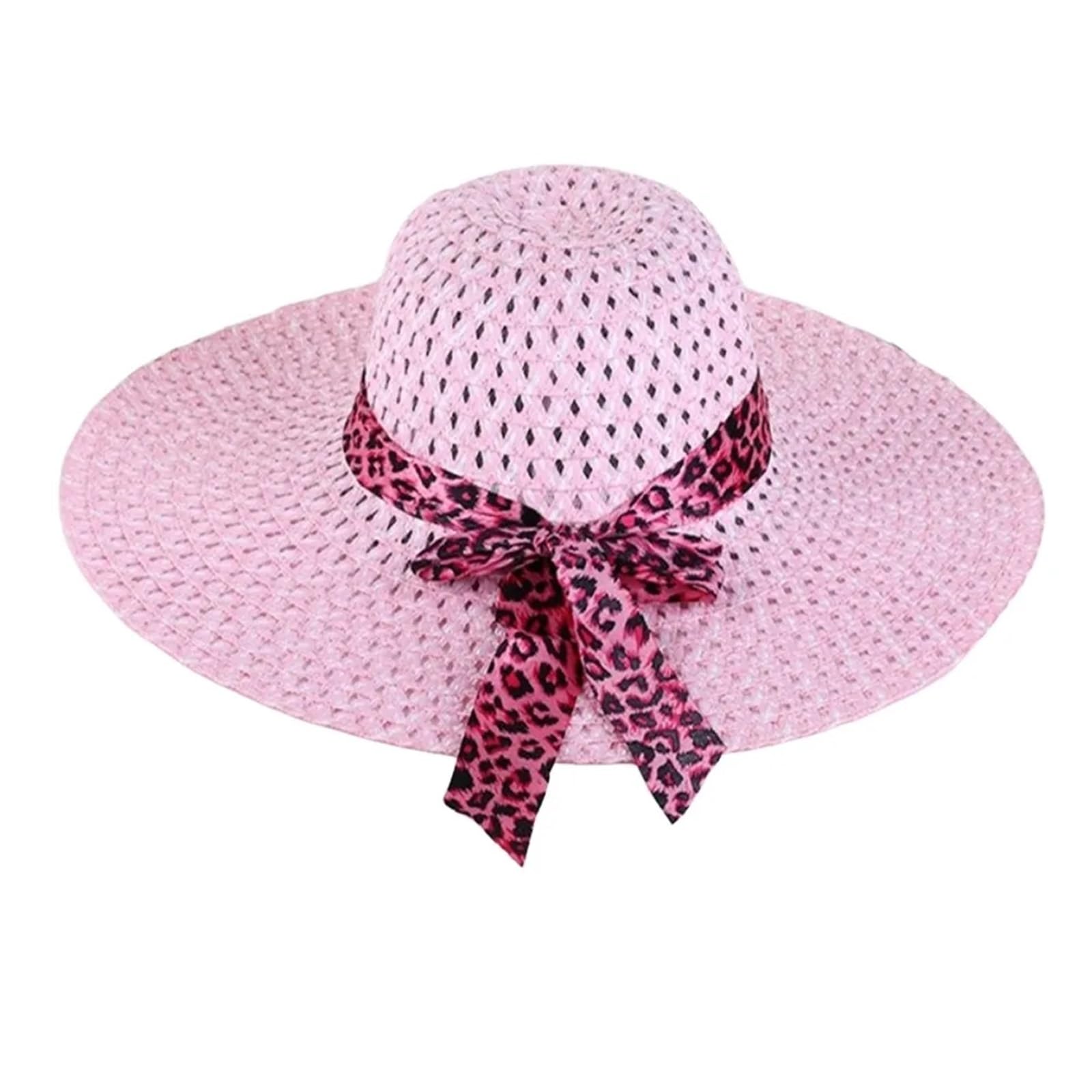 MRKU Summer Sun Hat Big Brim Protection Bowknot Straw Casual Breathable Panama Cap Travel