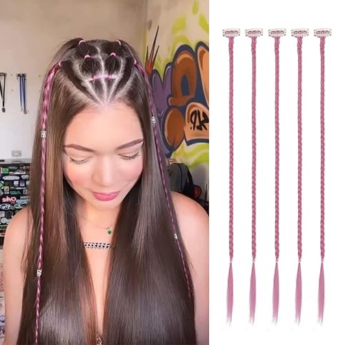 Extensiones de cabello trenzado, 5 piezas de extensiones de cabello sintético suave natural para mujer, para uso diario (22 pulgadas, trenzadas,