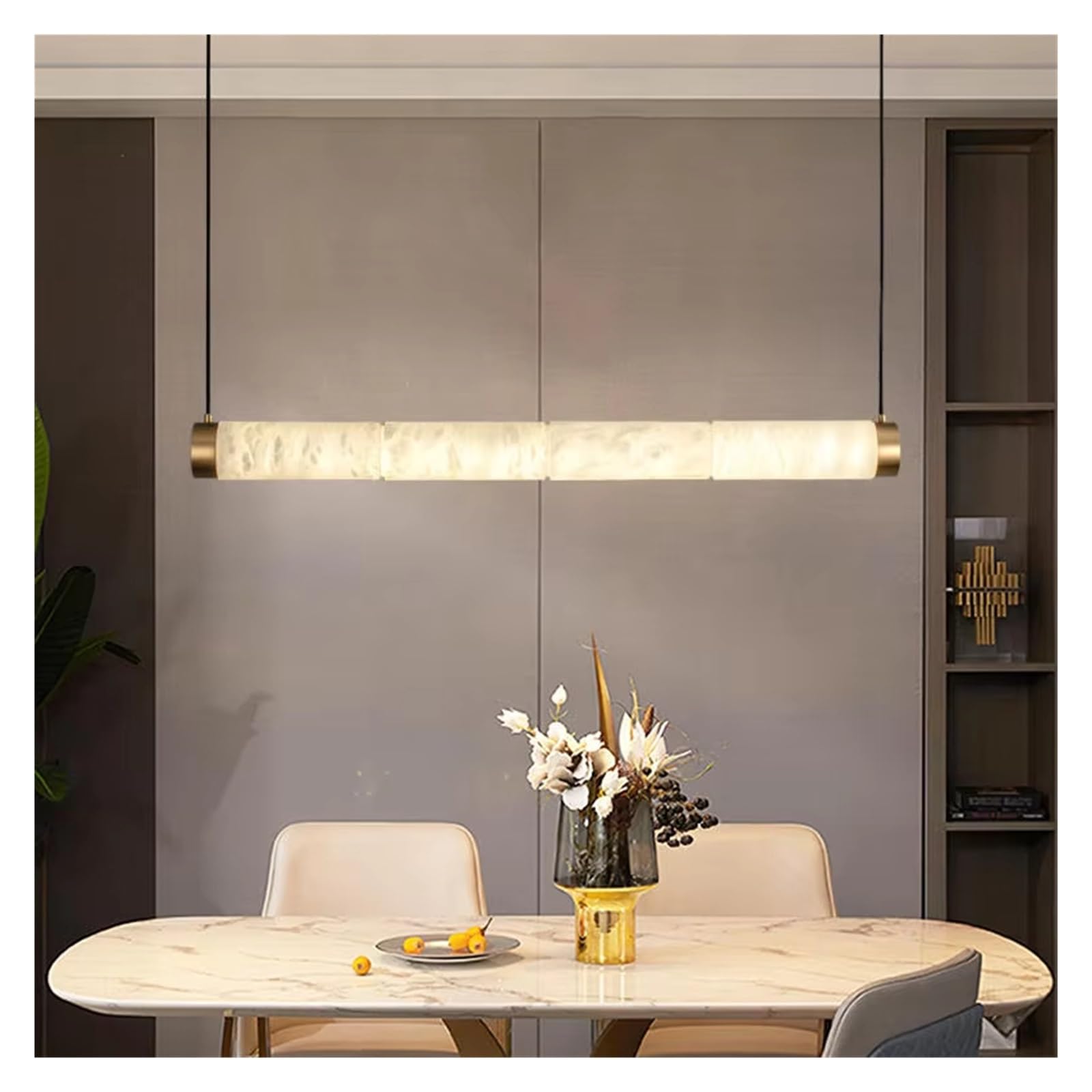 ASerZenith Copper Chandeliers Long Shaped Lamps Illuminate Living Room Luxury Home Decor Led Marble Hanging Light,Cold White-80Cm