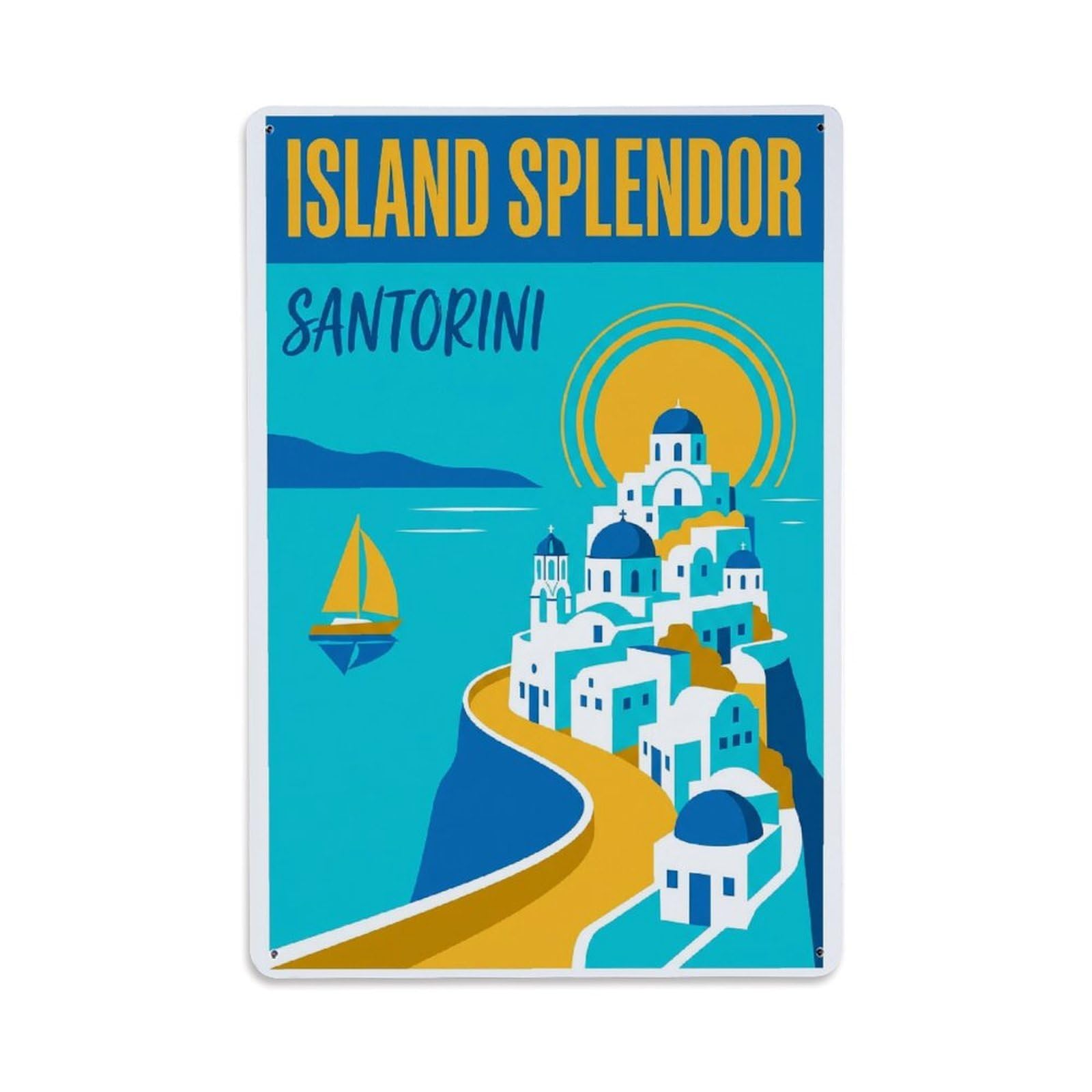 Gead 8X12inch Style Vintage Travel Santorini Island Splendor Metal Tin Sign