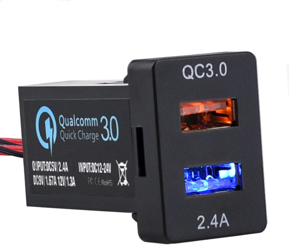 Cllena Dual USB Port Charger Socket Quick Charge 3.0 & 2.4A for Toyota