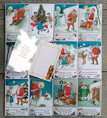 Image of PIXILUV CHRISTMAS FUN TIMES (Pack of 12) Notecards Small Greeting Cards # Funny Happy Chirstmas Scenes and Santa with Wishes ~ Vintage Christmas Postcards Reprint