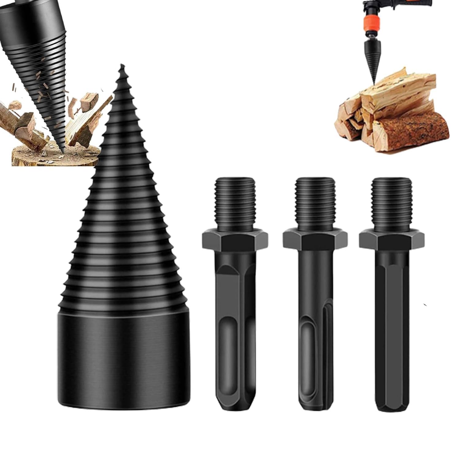 HUHAO Firewood Log Splitter Drill Bit Set with Detachable Design,Heavy Duty Wood Splitting Screw Cone - 2 Replaceable Drill bits,for Electric Drill, Kindling Splitter