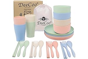 DeeCoo Unbreakable Wheat Straw Eco-friendly BPA-Free Plastic Dishware Set