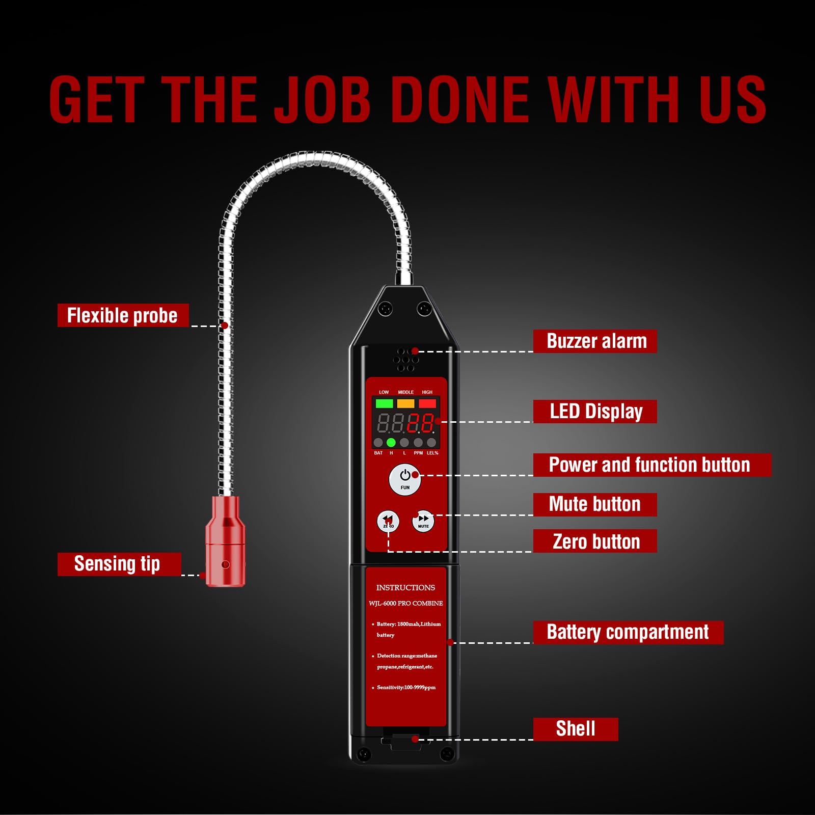 WJL-6000 PRO REFRIGERANT Detector de fugas de refrigerante, Detector de fugas de halógeno HVAC,Detector de Fugas de Gas,Comprobador de gas portátil con alarma de pantalla LED R32 R454B R134a R410a (1)