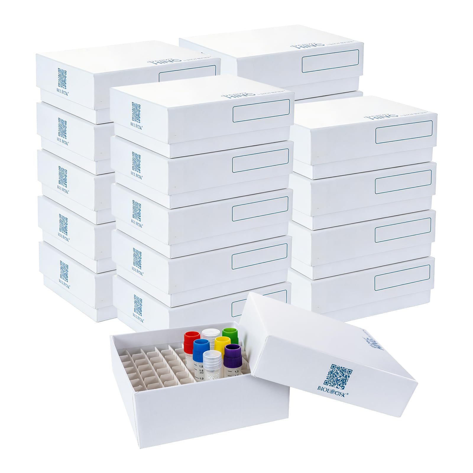 81-Well-Kryo-Boxen, 5,1 cm Höhe, 20 Stück | Robuste Kryobox aus Karton, stabil von -196 °C bis 121 °C, herausnehmbare Trennwand, für Labor-Kryovialaufbewahrung