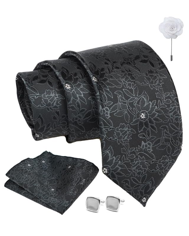 Axlon Tie for Men – Micro Silk Neck Ties Set with Cufflinks Flowe...