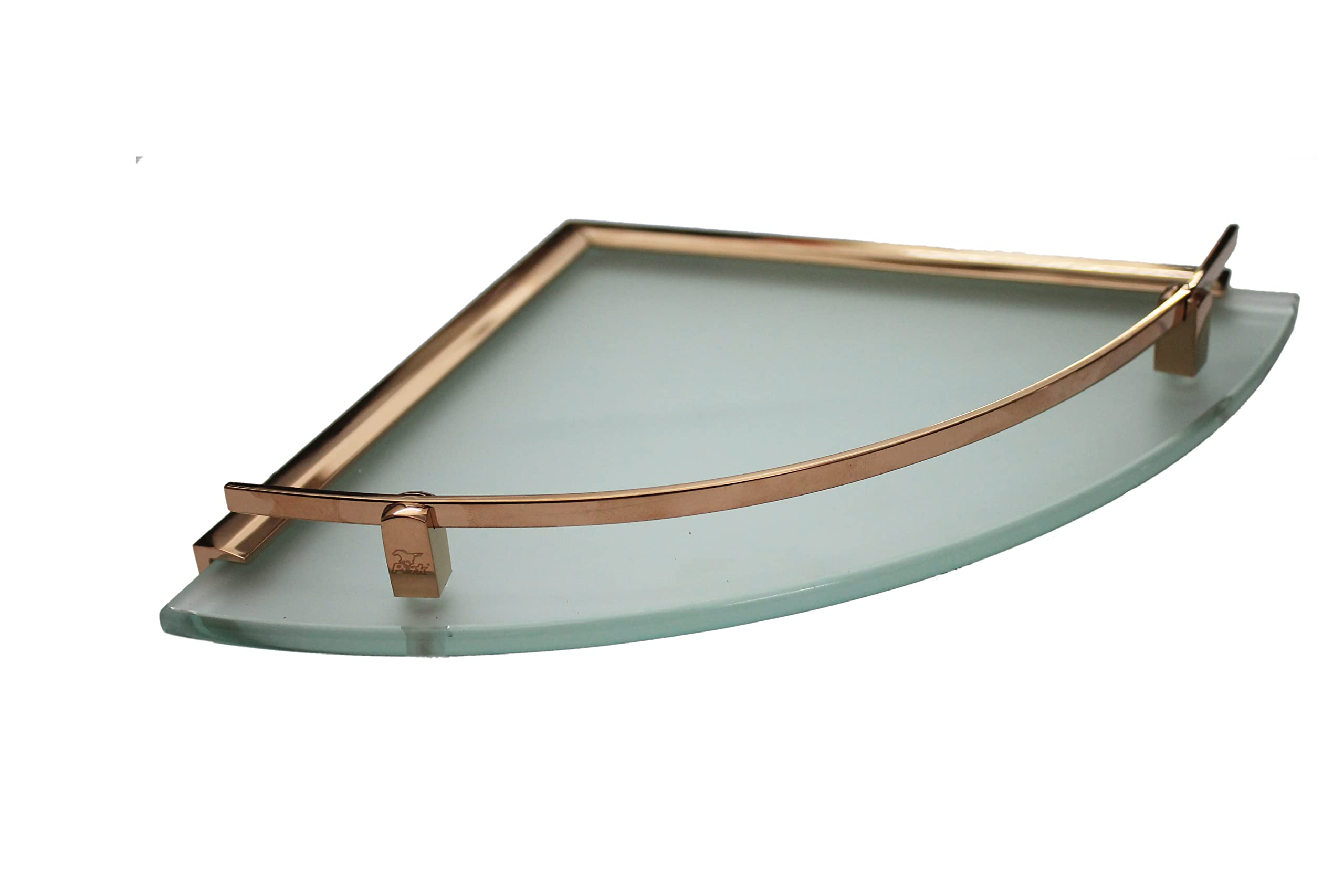 P E R K Corner Glass Shelf with Frosted Glass 8inch (8" X 8 ") Frosted Glass Corner/Shelf for Bathroom/Kitchen Shelf/Wall Shelf/Storage Shelf Bathroom Accessories (PVD Rose Gold)