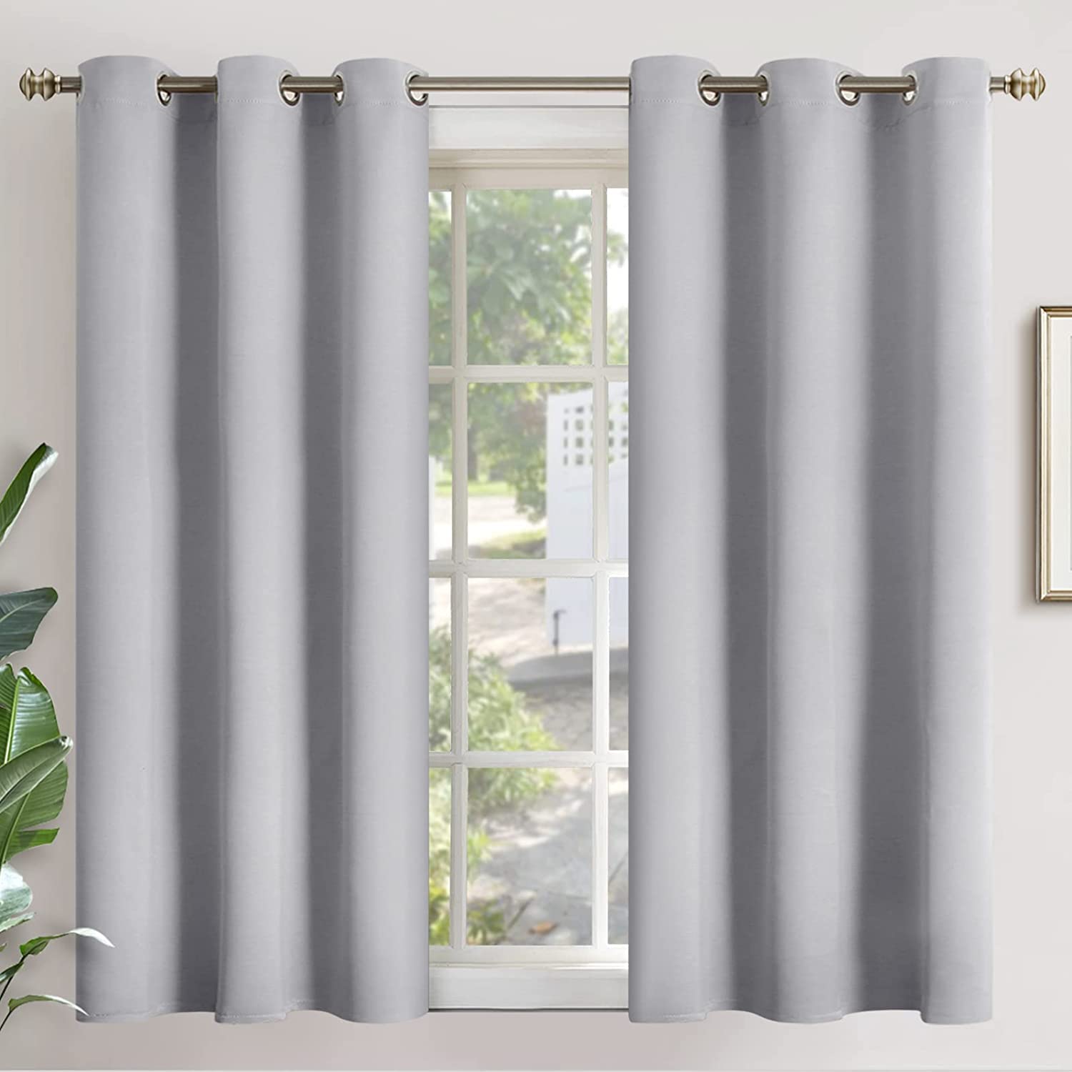 Blackout Curtains for Bedroom - Thermal Insulated with Grommet Top Room Darkening Noise Reducing Curtains for Living Room, 2 Panels, 42 x 45 Inch, Light Grey