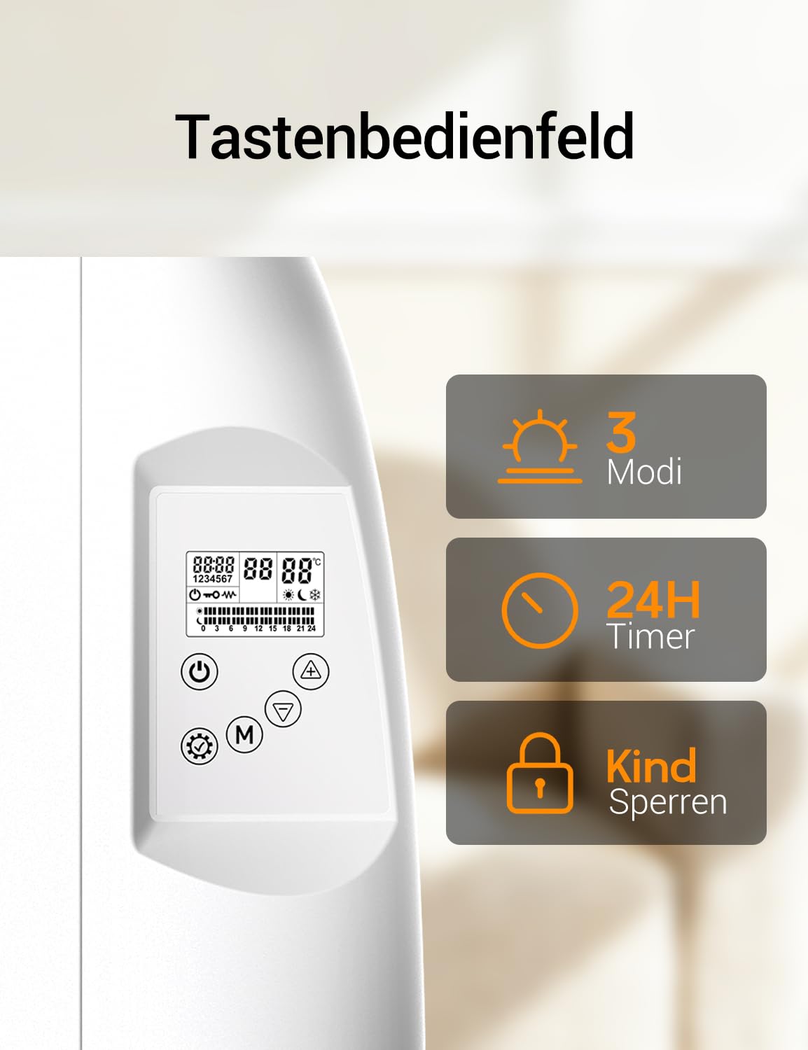 Heallux Calefacción convectora, eléctrica, calefacción móvil de 1000 W con pantalla LCD, 2 en 1 montaje en suelo y pared, certificado TÜV, protección infantil y protección contra heladas