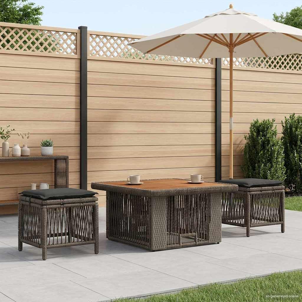 Juego de comedor de jardín de 3 piezas con mesa y taburete, color gris | Conjunto de asientos para balcón y terraza resistente a la intemperie con mesa regulable en altura y cómodos taburetes.