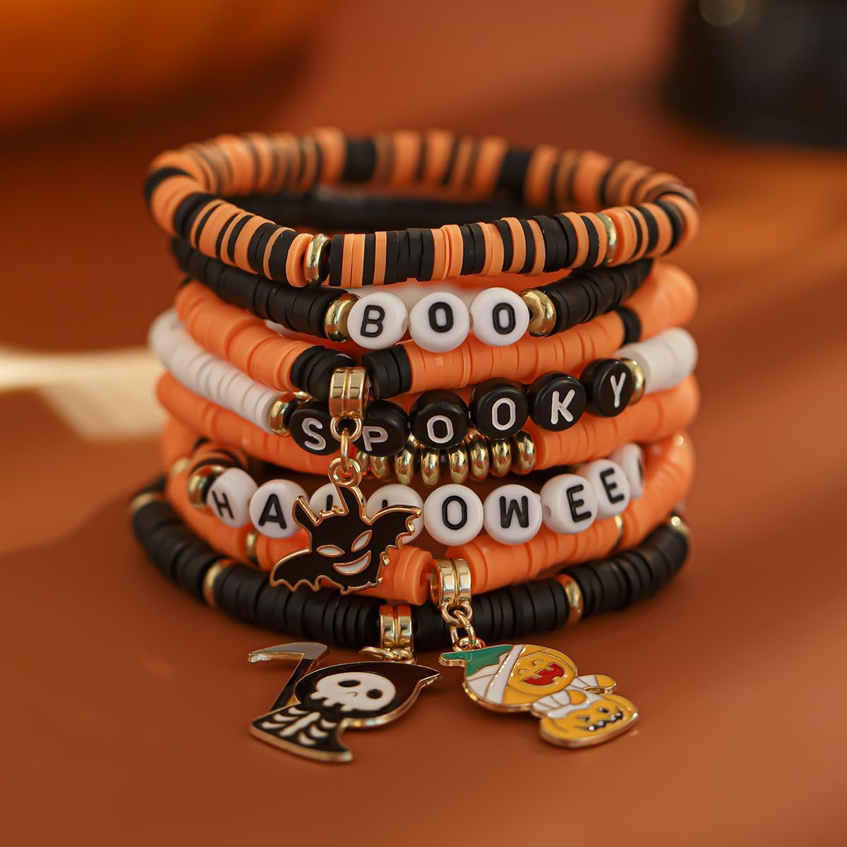 Fuqimanman2020 Halloween Heishi Bracelets Holiday Stackable Bracelet for Women Pumpkin Ghost Boo Surfer Stretch Bracelet Halloween Cosplay Jewelry Gifts - Image 5