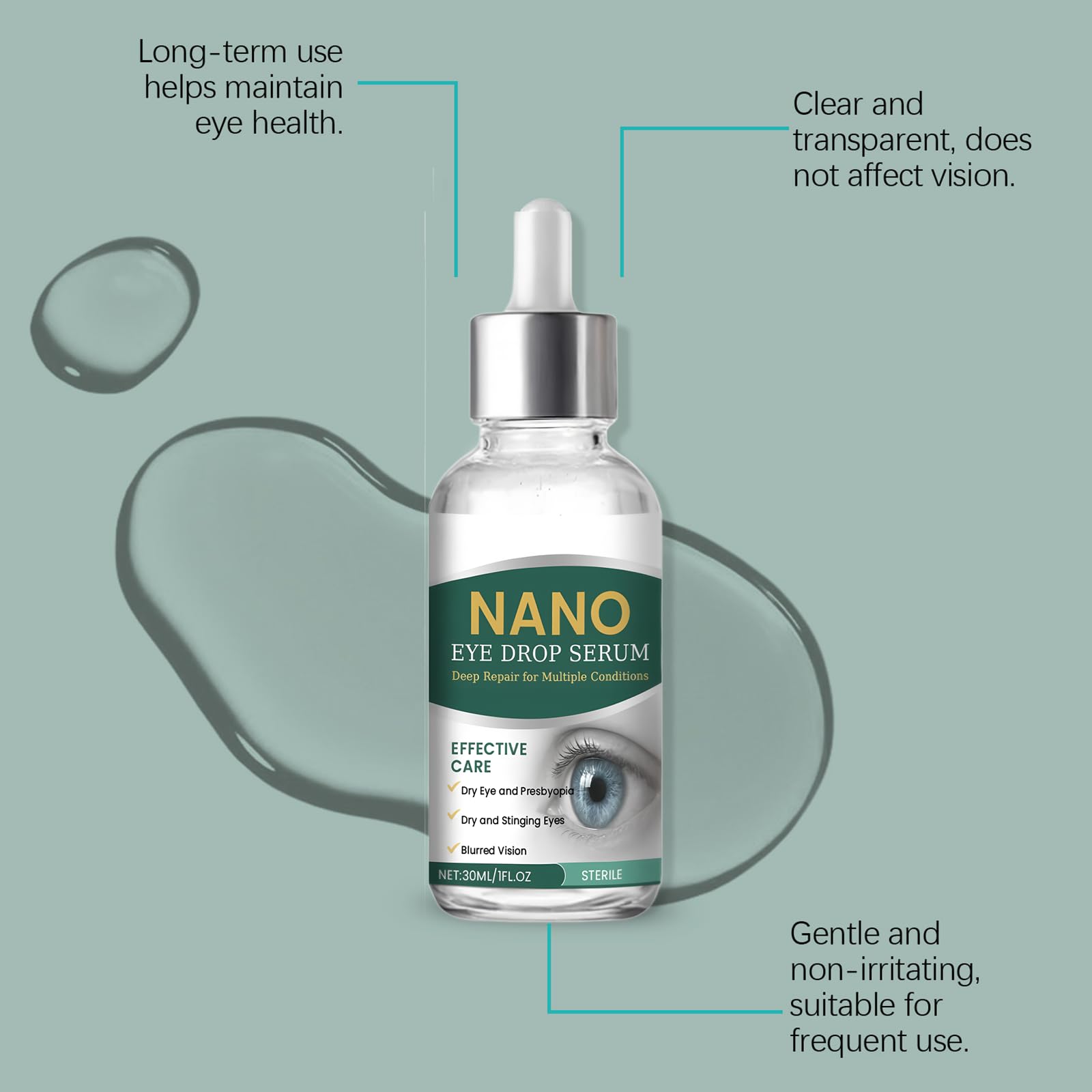 Nano Drops Serum, with Lutein, Vitamin C & E, Mimics Natural Tear Film, for Long-Term Daily Use without Irritation