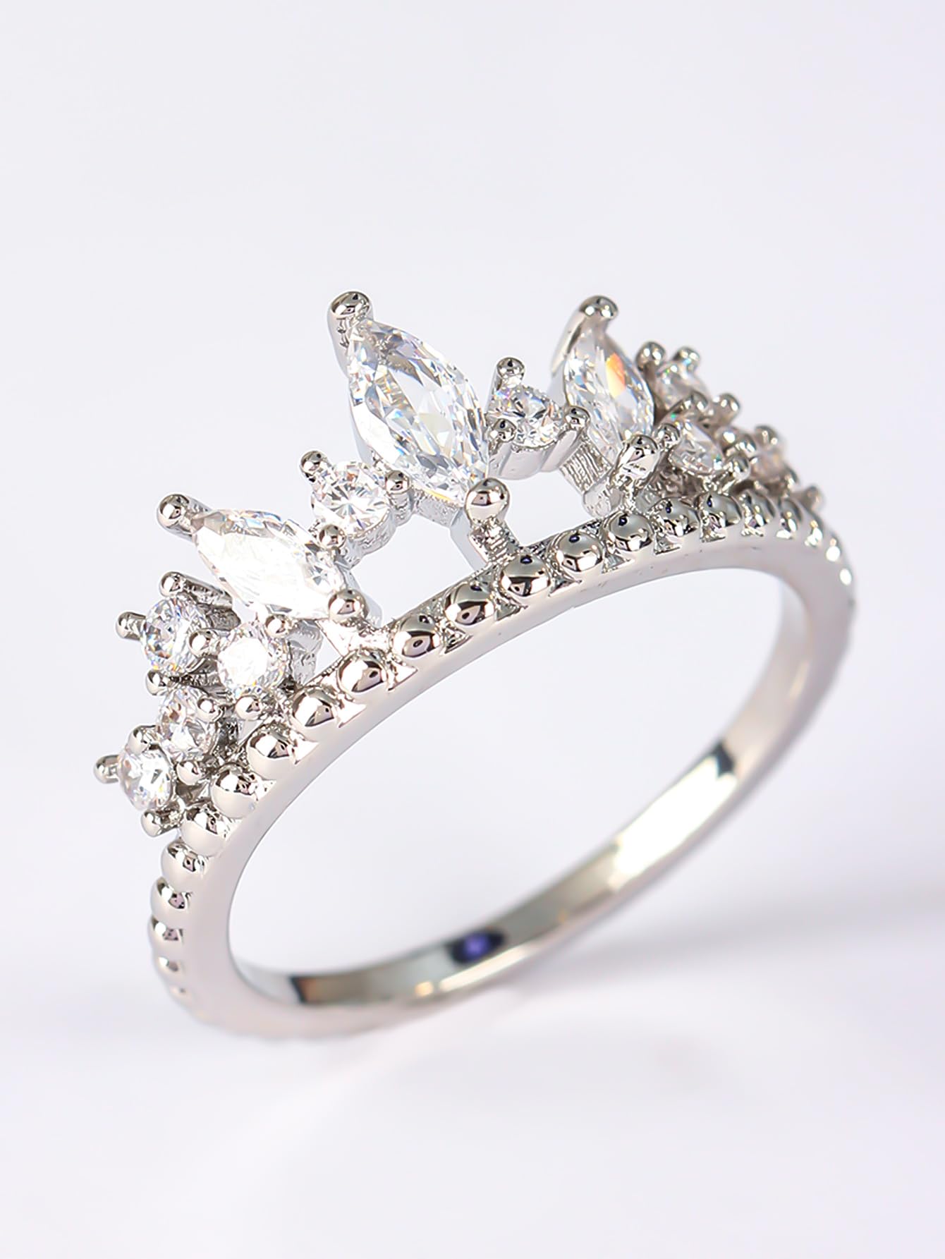 Emsione Fashion Silver Plated Ring Created White Zircon Marquise Cut Crown Eternity Anniversary Wedding Engagement Party Ring for Women Men Size 13