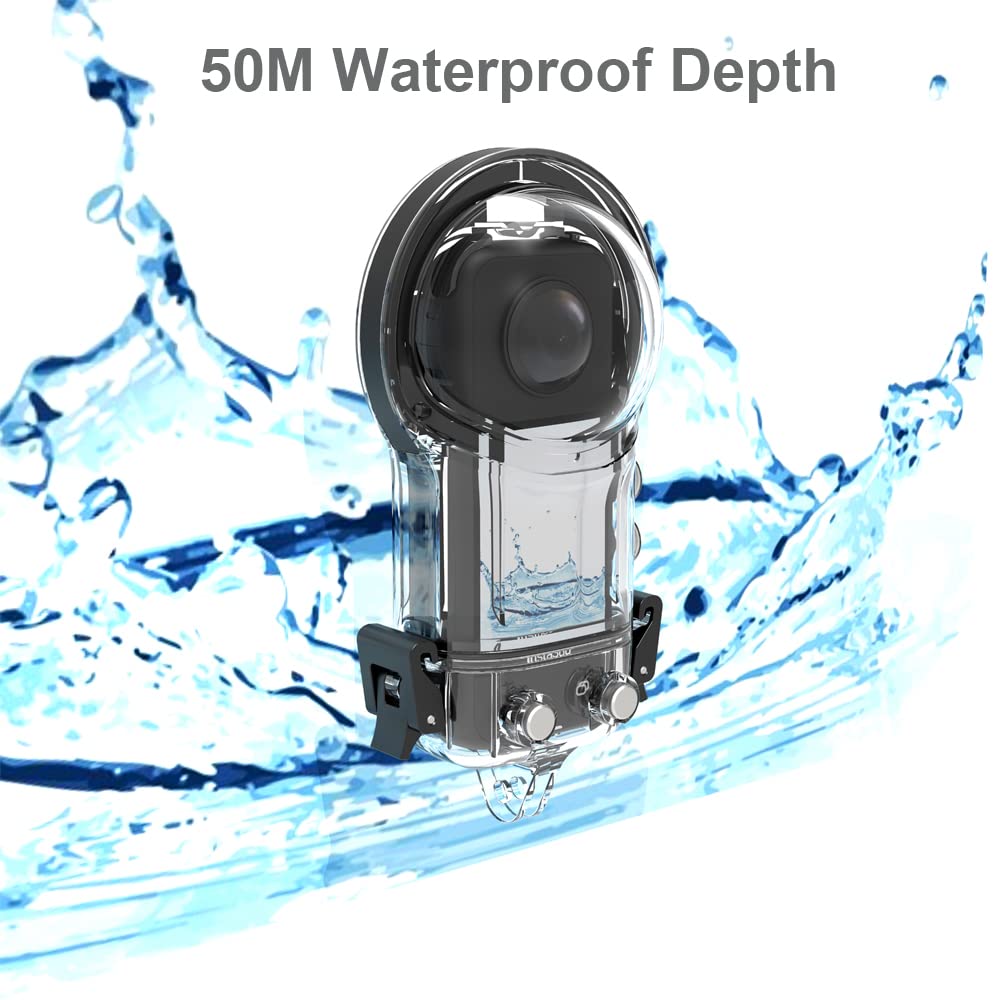 Andoer Funda impermeable para cámara deportiva panorámica, sumergible, sumergible, 50 m, con cubierta de lente de silicona, repuesto para accesorios de cámara de acción Insta360 X3