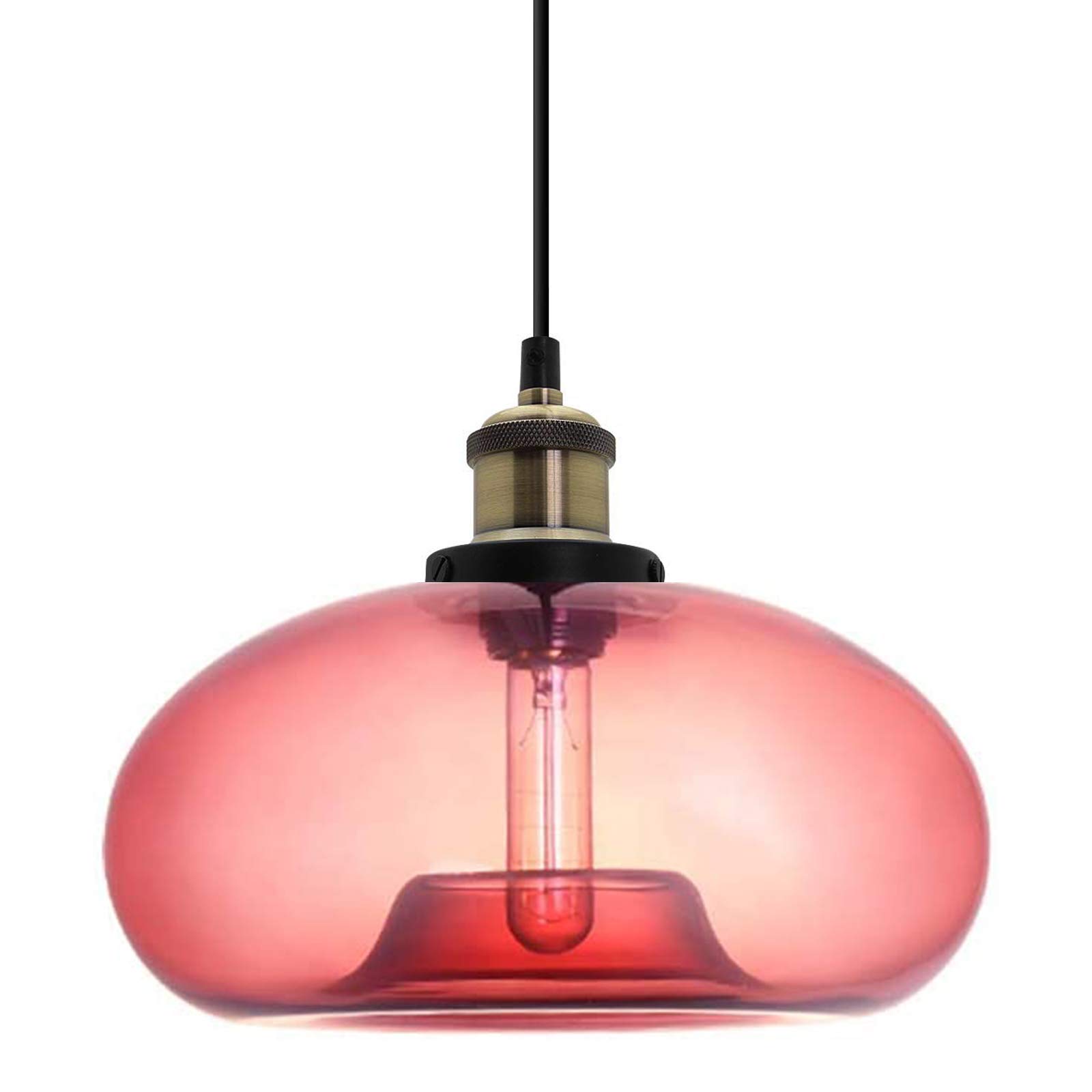 ZTTECH 28cm Pink Glass Pendant Light Industrial Vintage Hanging Light for Kitchen Island Bedroom Dining Room Adjustable Height E27 Bulb Compatible (Pink)