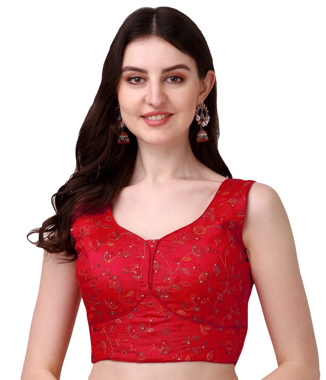 Pujia Mills Womens Sweetheart Neck Sleeveless Saree Blouse(Pihu) (Red, 36)