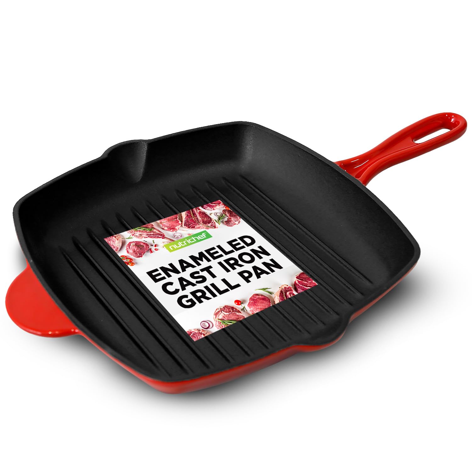 NutriChef 11 Enameled Cast Iron Steak Grill Pan